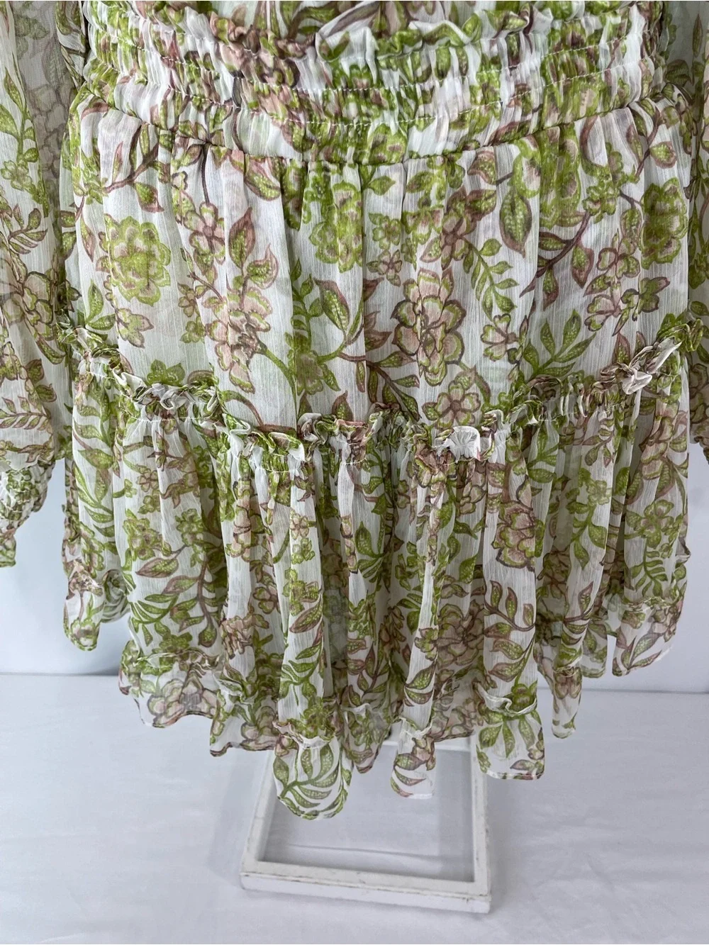 MISA Los Angeles Floral Chiffon Mini Skirt Set XS Boho Peasant Top Romantic Coqu